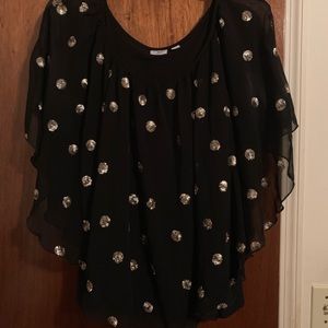 Black sheer top with gold dots